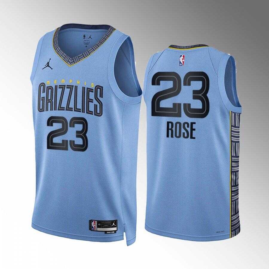 Men%27s Memphis Grizzlies #23 Derrick Rose Blue Statement Edition Stitched Basketball Jersey Dzhi->new york knicks->NBA Jersey